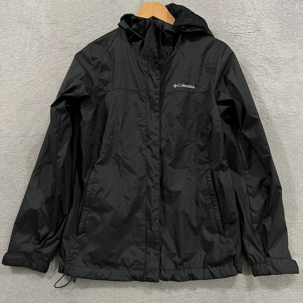 Columbia Arcadia II Rain Jacket Womens Small Black Lined Hooded Water Resistant